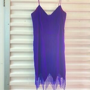 Vintage Velvet Dress S with Beaded Fringe 80s 90s